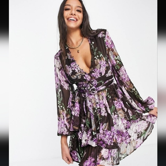 ASOS DESIGN button front mini dress in satin stripe with belt detail in bright f - Picture 1 of 6